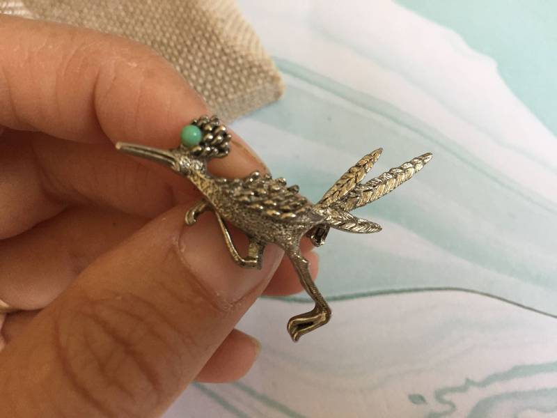Silberfarbenen Metall-Road Runner Mit Türkis Farbenen Eye - Vogelbrosche Specht Vogel Schmuck von 4SweetK