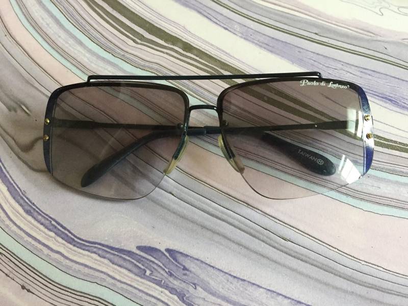 Vintage Aviator Sonnenbrille Mit Blauen Rahmen Und Verzierung - Signiert Paolo Di Lorenzo Grau Lila Tönung Gradual Fade von 4SweetK