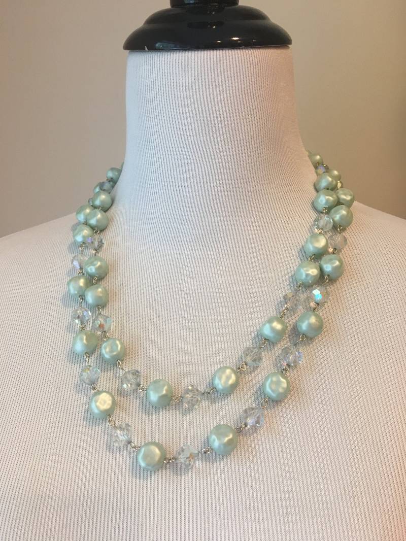 Zwei Strang Nugget Perle Halskette Mit Schillernden Facettierten Perlen Signiert Japan Passenden Ohrringen von 4SweetK