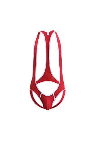 4UFiT Herren Mesh Jockstrap Leotard Unterwäsche Jumpsuits Wrestling Singlet Bodysuit, Rot/Ausflug, einfarbig (Getaway Solids), X-Large von 4UFIT
