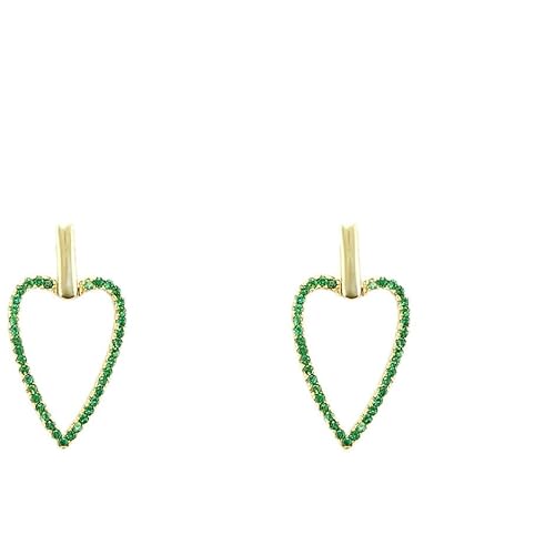 4US Cesare Paciotti Damen-Ohrring Silber mit goldenem Finish und grünem Zirkonia Symbol Herz Länge 2,5 cm Referenz: 4UOR5779W von 4US Cesare Paciotti