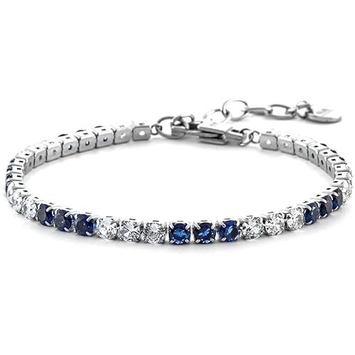 4US Cesare Paciotti Herren-Armband aus Stahl, Verschluss Papagei. Zirkonia blau und weiß. Länge 18 cm + 3 cm. Referenz: 4UBR6356., Hypoallergener Stahl von 4US Cesare Paciotti