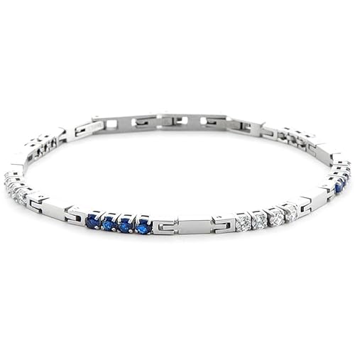 4US Cesare Paciotti Herrenarmband aus Stahl Verschlusstyp Kassette Zirkonia Blau und Weiß Länge 18 cm + 3 cm Verlängerung Die Referenz ist: 4UBR6445., Legierter Stahl von 4US Cesare Paciotti