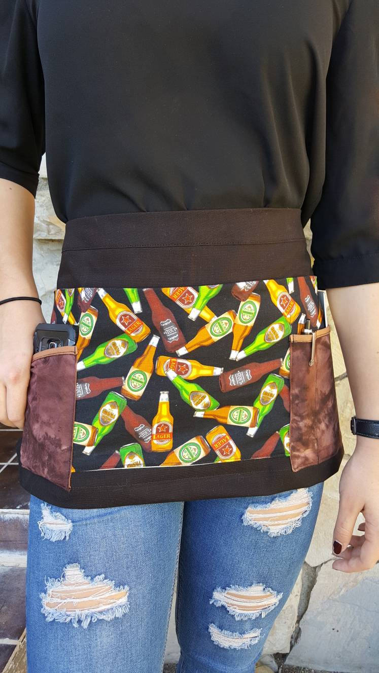 Kellnerin Schürze, Barkeeper Bier Flasche Druck Taille Kurze Küchenschürze, Unisex Schürzen, Schürzen Für Sie, Frauen Schürze von 4girlsbags