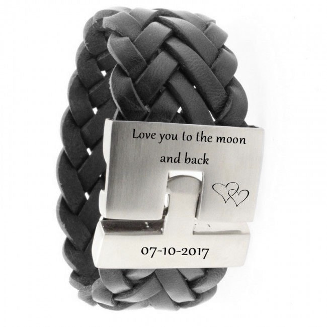 Herrenarmband Aus Leder, Gravur Auf Schließe, Edelstahl, Verdeckter Text Herrenarmband Aus Leder, Gravur Auf Schließe, Edelstahl, Verdeckter Text von 4him2com