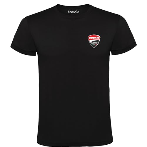 4people Ducati Corse T-Shirt, Schwarz, 100 % Baumwolle, Größe S-XXL: Stil und Eleganz auf jeder Route, Schwarz , M von 4people