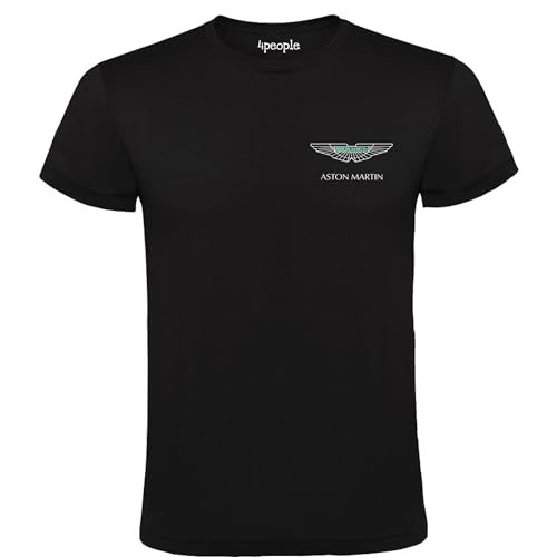 Schwarzes T-Shirt mit Aston Martin-Logo für Herren - 100% Baumwolle, erhältlich in Größen S M L XL XXL: Stil und Komfort bei jedem Spaziergang, Schwarz , L von 4people