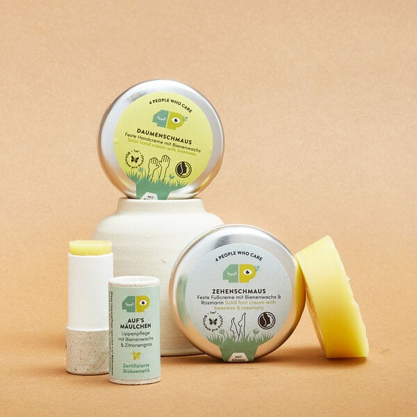 4peoplewhocare 3er Starter Set Naturkosmetik mit Bienenwachs oder vegan I Handcreme, Fußcreme, Lippenpflege von 4peoplewhocare