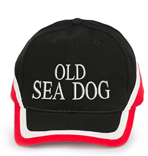 4sold 100% Baumwolle Ancient Mariner Captain Cabin Boy Crew First Mate Yachting Baseball Cap Inschrift Schriftzug Rot Schwarz Weiß, Old Sea Dog, Einheitsgröße von 4sold