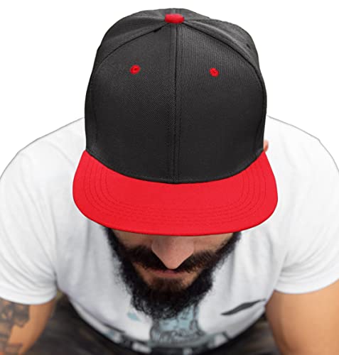 4sold ABC Rot Schwarz Cap Snapback Baseballkappe Druckknopfverschluss verstellbar mit flachem Schirm viele Farben (Black Red) von 4sold