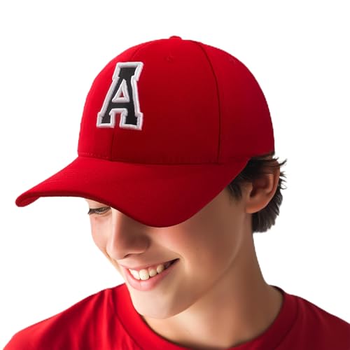 Baseballkappe 3D-Stickerei Lässige Baumwolle Alphabet A-Z Red Caps Schwarz Brief Snap Back Hut Hüte Unisex Jungen Mädchen Cap Baseball ROT Hut Kinder - A von 4sold