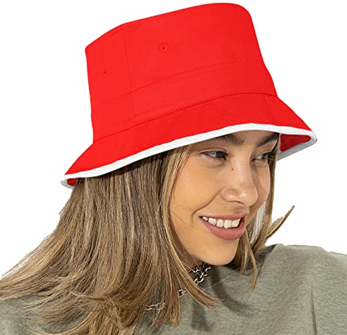 4sold Fischerhut Sonnenhut Baumwolle Anglerhut Fischermütze Strandhut Freizeithut Schlapphut Camping Reisen (Red White) von 4sold