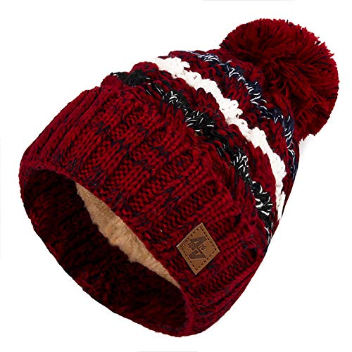 4sold Herren Damen Wurm Warme Winter Style Beanie Strickmütze Mütze mit Fellbommel Bommelmütze Hat Gestrickte Pudelmütze Plain Ski Pom Pom Wintermütze mit Weichem Innenfutter Gefütterte Strickmütze von 4sold