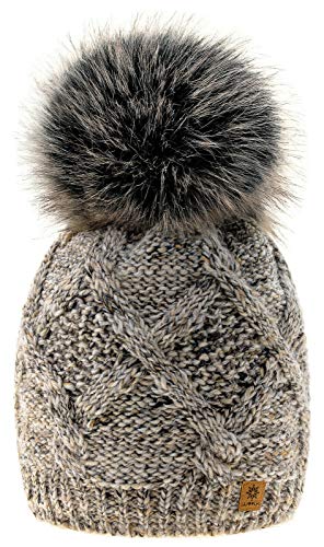 4sold Herren Damen Wurm Winter Alpaca Wool Style Beanie Strickmütze Mütze mit Fellbommel Bommelmütze Hat Gestrickte Pudelmütze Plain Ski Pom Wooly with Full Cosy Fleece-Futter (Beige) von 4sold