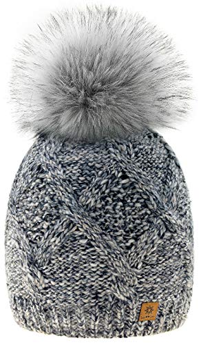 4sold Herren Damen Wurm Winter Alpaca Wool Style Beanie Strickmütze Mütze mit Fellbommel Bommelmütze Hat Gestrickte Pudelmütze Plain Ski Pom Wooly with Full Cosy Fleece-Futter (Grey) von 4sold