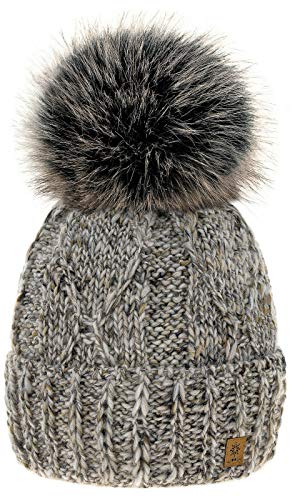 4sold Herren Damen Wurm Winter Style Beanie Alpaca Wool Strickmütze Mütze mit Fellbommel Bommelmütze Hat Gestrickte Pudelmütze Plain Ski Pom Wooly with Full Cosy Fleece-Futter (Beige) von 4sold