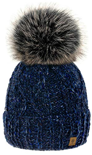 4sold Herren Damen Wurm Winter Style Beanie Alpaca Wool Strickmütze Mütze mit Fellbommel Bommelmütze Hat Gestrickte Pudelmütze Plain Ski Pom Wooly with Full Cosy Fleece-Futter (Navy) von 4sold