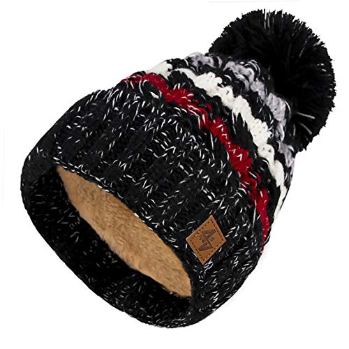 4sold Herren Damen Wurm Warme Winter Style Beanie Strickmütze Mütze mit Fellbommel Bommelmütze Hat Gestrickte Pudelmütze Plain Ski Pom Pom Wintermütze mit Weichem Innenfutter Gefütterte Strickmütze von 4sold