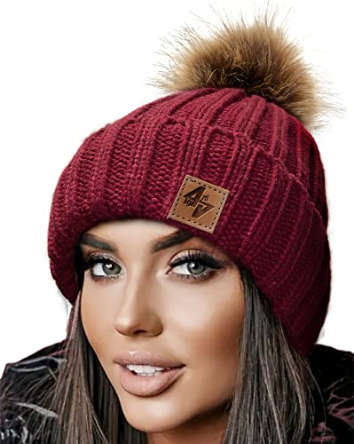 4sold Herren Beanie Mütze Warme Wintermütze mit Weichem Innenfutter Gefütterte Strickmütze Ski Pom Wooly with Full Cosy Fleece-Futter Kastanienbraun von 4sold