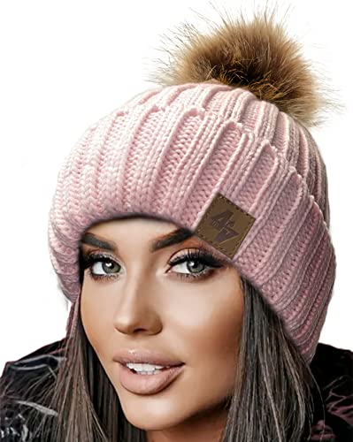 4sold Herren Beanie Mütze Warme Wintermütze mit Weichem Innenfutter Gefütterte Strickmütze Ski Pom Wooly with Full Cosy Fleece-Futter Rosa von 4sold