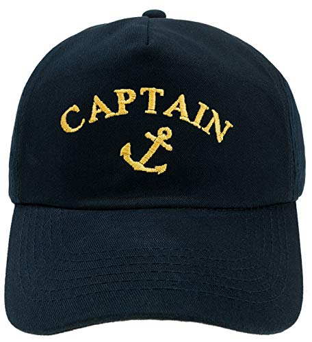 4sold Herren Kinder Kapitänsmütze Weiss Army Military Baseballmütze Security Cap Captain Ancient Mariner Captain Cabin Boy Crew Yachting Inschrift Schriftzug Gold (1 Captain Anchor, Erwachsene) von 4sold