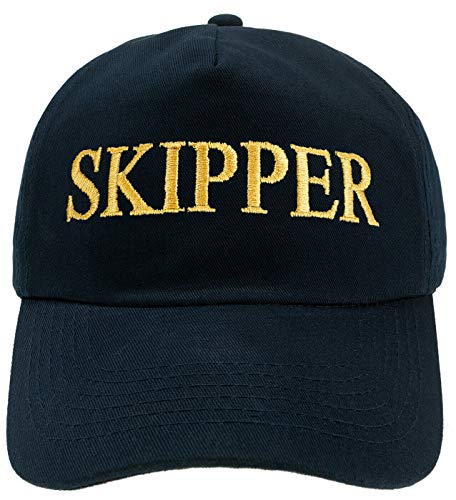 4sold Herren Kinder Kapitänsmütze Weiss Army Military Baseballmütze Security Cap Captain Ancient Mariner Captain Cabin Boy Crew Yachting Inschrift Schriftzug Gold (Skipper, Erwachsene) von 4sold