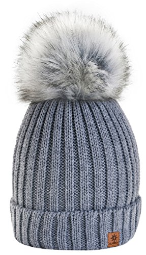 4sold Kinder Mütze Kleinkind Beanie Bobble Hat Baumwollfutter Kunstpelz Ball Pom Pom Cap Unisex Mädchen & Jungen Kinder Winter Strickmütze Bommelmütze Wurm von 4sold