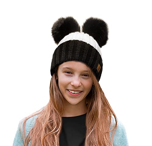 4sold Kinder Mütze Kleinkind Beanie Bobble Hat Baumwollfutter Kunstpelz Ball Pom Pom Cap Unisex Mädchen & Jungen Kinder Winter Strickmütze Bommelmütze Wurm von 4sold