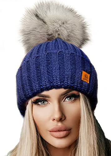 4sold Rita Damen Wurm Winter Style Beanie Strickmütze Mütze mit Fellbommel Bommelmütze HAT SKI Snowboard von 4sold
