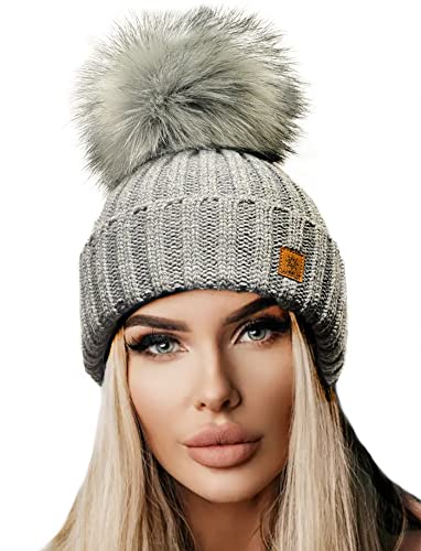 4sold Rita Damen Wurm Winter Style Beanie Strickmütze Mütze mit Fellbommel Bommelmütze HAT SKI Snowboard von 4sold