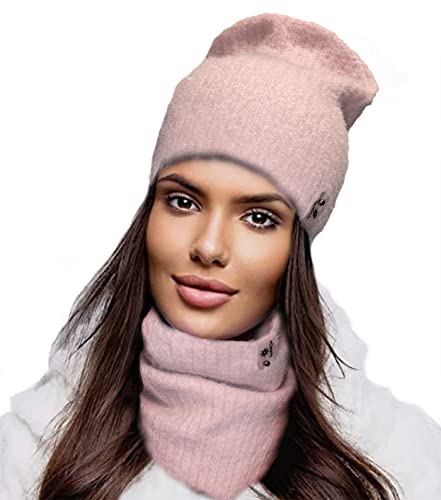4sold Woolk Damen Wintermütze und Schal Set für Frauen Premium Laras spezielles Garn Beanie, Set 005 Pink, One size von 4sold