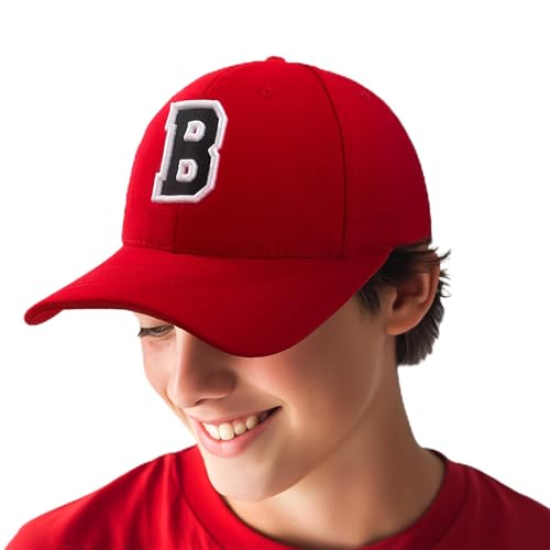 Baseballkappe 3D-Stickerei Lässige Baumwolle Alphabet A-Z Red Caps Schwarz Brief Snap Back Hut Hüte Unisex Jungen Mädchen Cap Baseball ROT Hut Kinder - B von 4sold