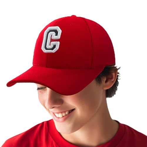 Baseballkappe 3D-Stickerei Lässige Baumwolle Alphabet A-Z Red Caps Schwarz Brief Snap Back Hut Hüte Unisex Jungen Mädchen Cap Baseball ROT Hut Kinder - C von 4sold