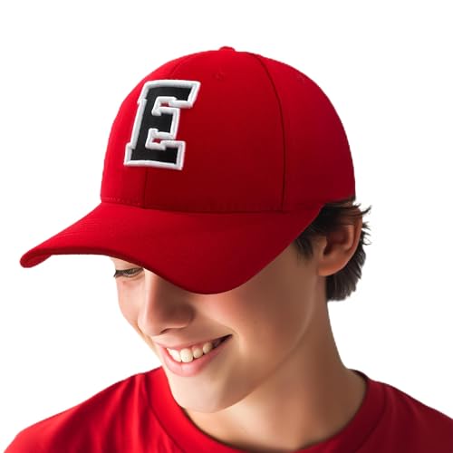 Baseballkappe 3D-Stickerei Lässige Baumwolle Alphabet A-Z Red Caps Schwarz Brief Snap Back Hut Hüte Unisex Jungen Mädchen Cap Baseball ROT Hut Kinder - E von 4sold