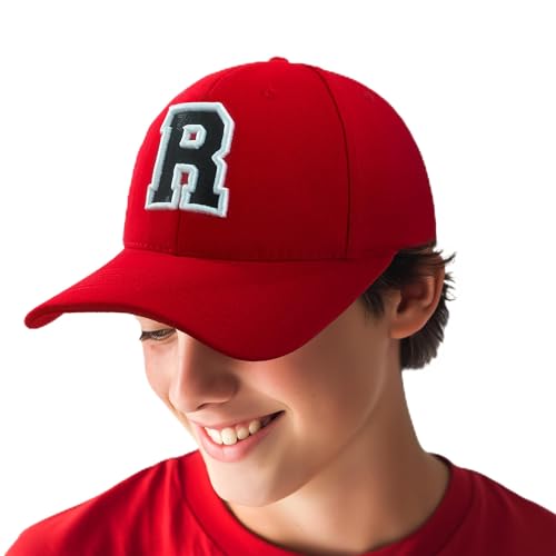 Baseballkappe 3D-Stickerei Lässige Baumwolle Alphabet A-Z Red Caps Schwarz Brief Snap Back Hut Hüte Unisex Jungen Mädchen Cap Baseball ROT Hut Kinder - R von 4sold