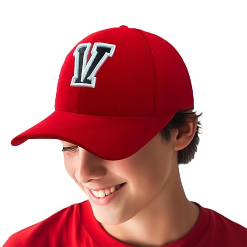 Baseballkappe 3D-Stickerei Lässige Baumwolle Alphabet A-Z Red Caps Schwarz Brief Snap Back Hut Hüte Unisex Jungen Mädchen Cap Baseball ROT Hut Kinder - V von 4sold