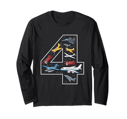 4. Geburtstag 4 Jahre alt Flugzeug Jungen Mädchen Luftfahrt Langarmshirt von 4th Birthday 4 Year Old Airplane Boys Girls