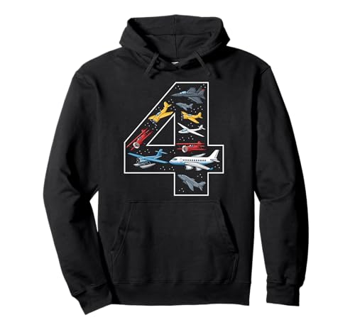 4. Geburtstag 4 Jahre alt Flugzeug Jungen Mädchen Luftfahrt Pullover Hoodie von 4th Birthday 4 Year Old Airplane Boys Girls