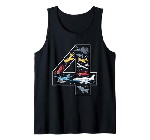 4. Geburtstag 4 Jahre alt Flugzeug Jungen Mädchen Luftfahrt Tank Top von 4th Birthday 4 Year Old Airplane Boys Girls