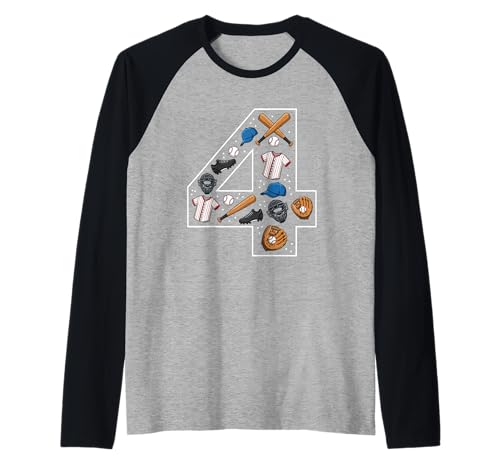 4. Geburtstag 4 Jahre alt Baseball Jungen Mädchen Baseball Raglan von 4th Birthday 4 Year Old Baseball Boys Girls