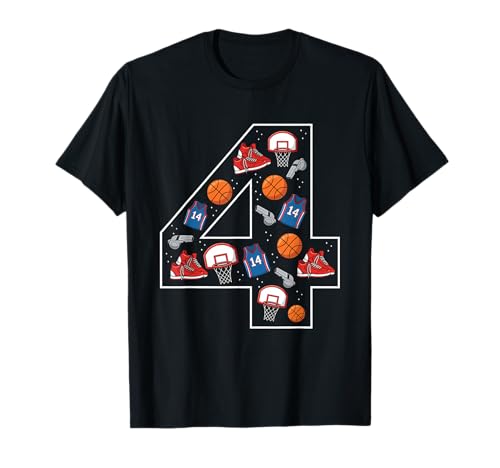 4. Geburtstag 4 Jahre alt Basketball Jungen Mädchen Basketball T-Shirt von 4th Birthday 4 Year Old Basketball Boys Girls