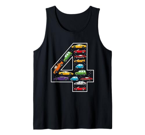 4. Geburtstag 4 Jahre alte Autos Jungen Mädchen Rennen Tank Top von 4th Birthday 4 Year Old Cars Boys Girls