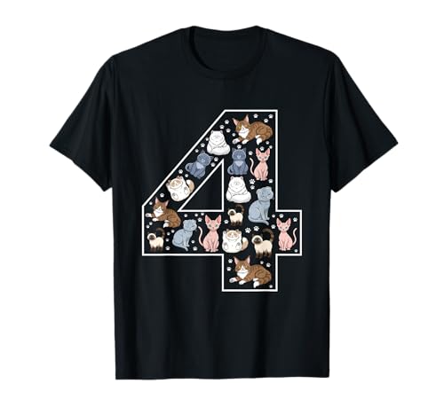 4. Geburtstag 4 Jahre alte Katzen Jungen Mädchen Katze Kätzchen T-Shirt von 4th Birthday 4 Year Old Cats Boys Girls
