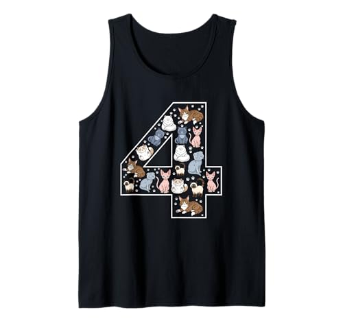 4. Geburtstag 4 Jahre alte Katzen Jungen Mädchen Katze Kätzchen Tank Top von 4th Birthday 4 Year Old Cats Boys Girls