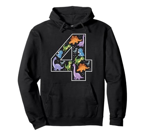 4. Geburtstag 4 Jahre alt Dinosaurier Jungen Mädchen Dino T-Rex Pullover Hoodie von 4th Birthday 4 Year Old Dinosaur Boys Girls