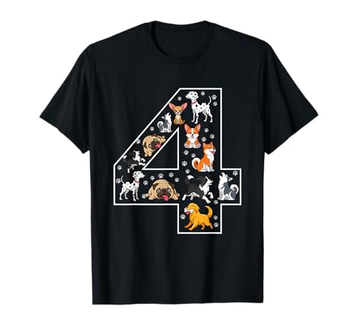 4. Geburtstag 4 Jahre alte Hunde Jungen Mädchen Welpen T-Shirt von 4th Birthday 4 Year Old Dogs Boys Girls