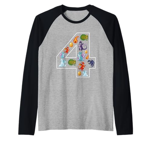4. Geburtstag 4 Jahre alt Drache Jungen Mädchen Fantasie Raglan von 4th Birthday 4 Year Old Dragon Boys Girls