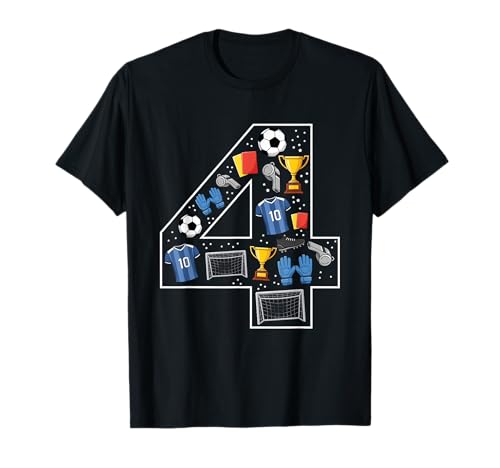 4. Geburtstag 4 Jahre alt Fußball Jungen Mädchen Fußball T-Shirt von 4th Birthday 4 Year Old Football Boys Girls