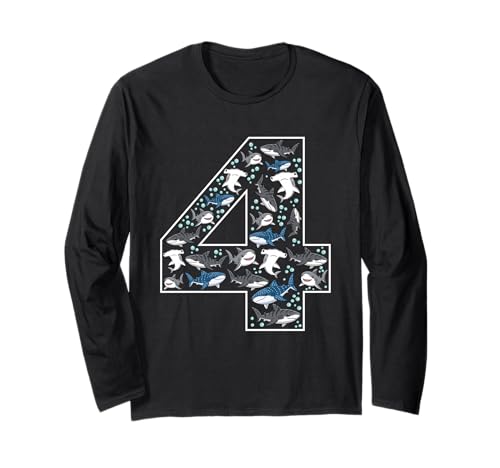 4. Geburtstag 4 Jahre alt Hai Jungen Mädchen Fisch Langarmshirt von 4th Birthday 4 Year Old Shark Boys Girls