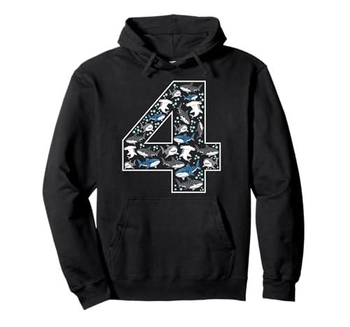 4. Geburtstag 4 Jahre alt Hai Jungen Mädchen Fisch Pullover Hoodie von 4th Birthday 4 Year Old Shark Boys Girls